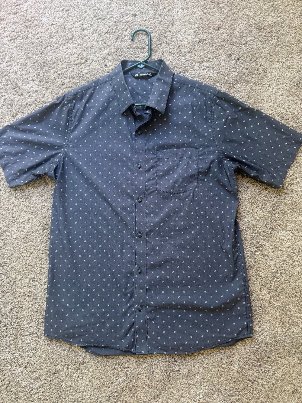 Travis Mathew Navy Geometric Patter Short Sleeve Button Up